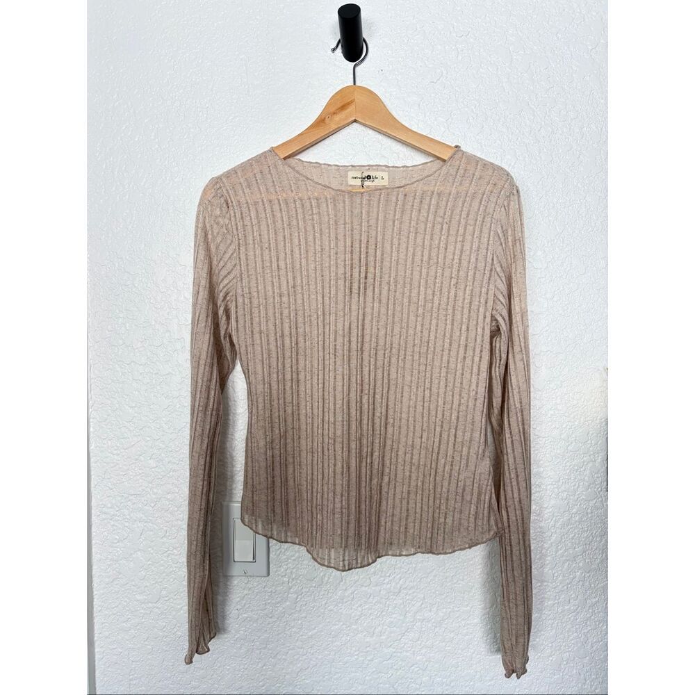 Natural Life Semi Sheer Ribbed Long Sleeve Layering Top Beige Large NWT - Picture 4 of 12
